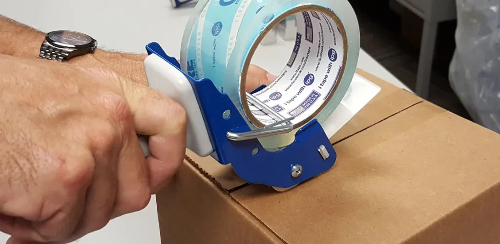 IPG Tape Dispenser used on a corrugate box.