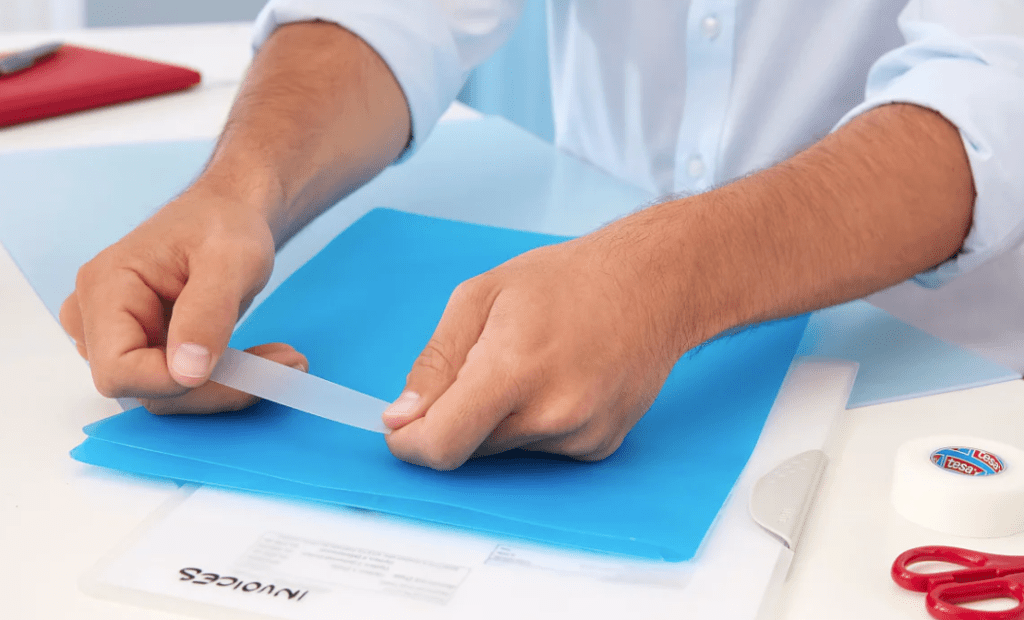 Applying magic mending tape to a document