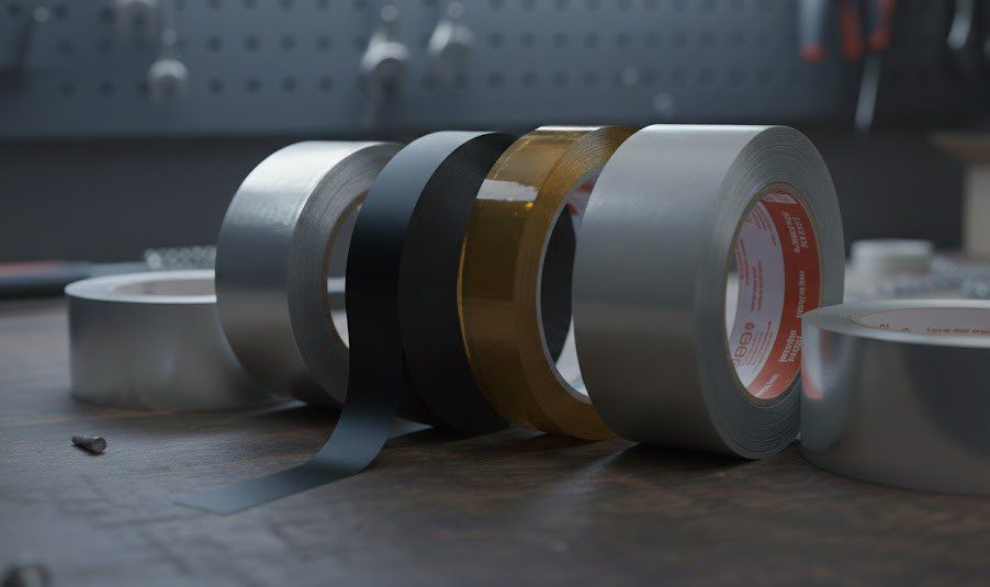 A line-up of our electrical/magentic applications tapes: Electrical Tape, Magnetic Tape, Aluminum Tape, and High-Temperature Tape.